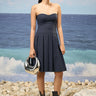 Navy poly wool pleated dress for women with sweetheart neckline