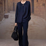 Navy Silk Viscose Gathered Neck Shirt - Genes Online Store