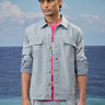 Navy stripe jacket for men with relaxed fit and structured silhouette