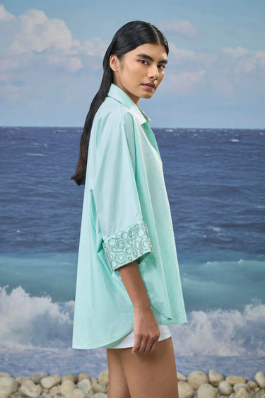Oversized Boxy Shirt in Premium Cotton Poplin – Mint Green