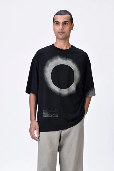 Oversized Cotton Crew Neck T-Shirt with Eclipse Print - Genes Lecoanet Hemant