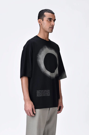 Oversized Cotton Crew Neck T-Shirt with Eclipse Print - Genes Lecoanet Hemant