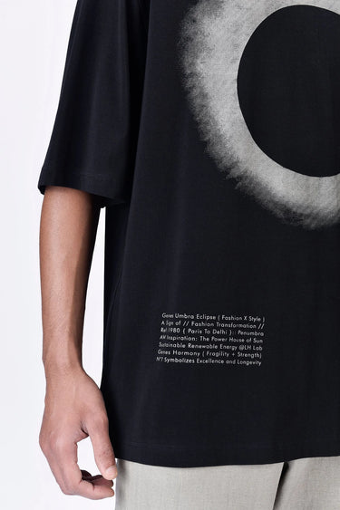 Oversized Cotton Crew Neck T-Shirt with Eclipse Print - Genes Lecoanet Hemant