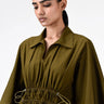 Oversized Cotton Poplin Dress with Front Slit Khaki - Genes Lecoanet Hemant