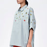 Oversized Cotton Shirt With Fruit Motifs Embroidery Green Stripe - Genes Lecoanet Hemant