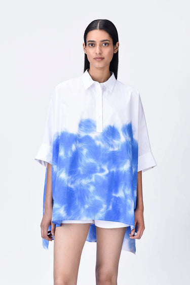 Oversized Giza Cotton Shirt with UV Abstract Print - Genes Lecoanet Hemant
