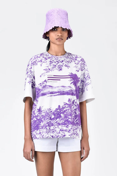 Oversized Landscape Print Crew Neck T-Shirt Green Amethyst - Genes Lecoanet Hemant