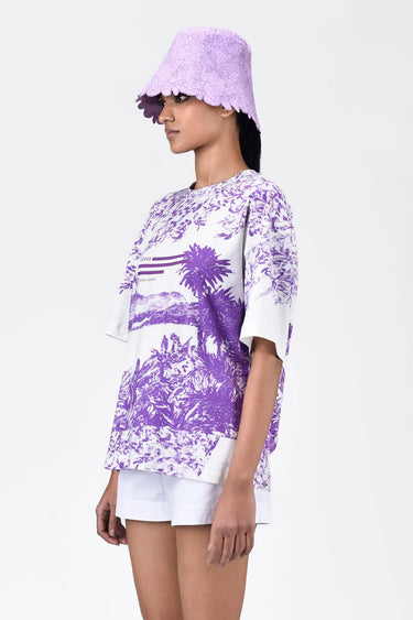 Oversized Landscape Print Crew Neck T-Shirt Green Amethyst - Genes Lecoanet Hemant