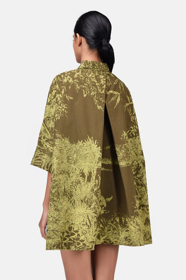 Oversized Monotone Landscape Print Shirt Mint Green Khaki - Genes Lecoanet Hemant