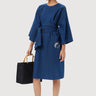 Oversized Round Neck Dress with Artistic Stamp Print Blue - Genes Lecoanet Hemant