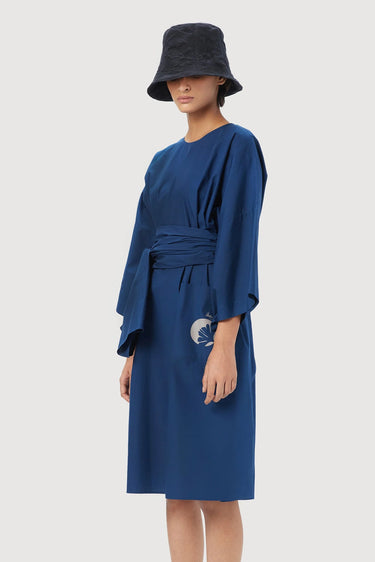 Oversized Round Neck Dress with Artistic Stamp Print Blue - Genes Lecoanet Hemant