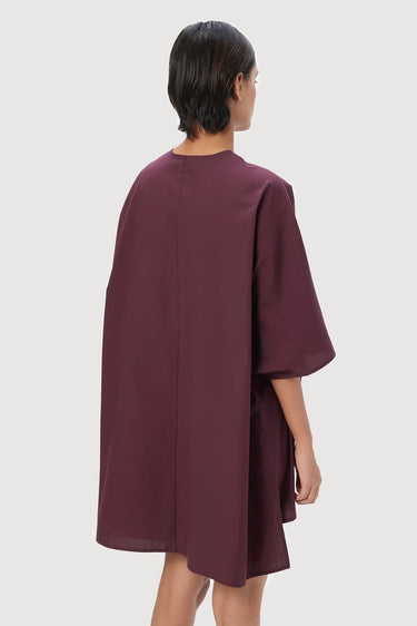 Oversized Round Neck Top with Front Placket Wine - Genes Lecoanet Hemant