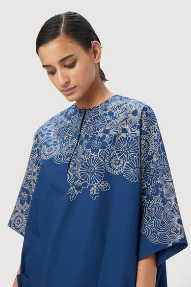 Oversized Round Neck Top with Placket - Genes Lecoanet Hemant