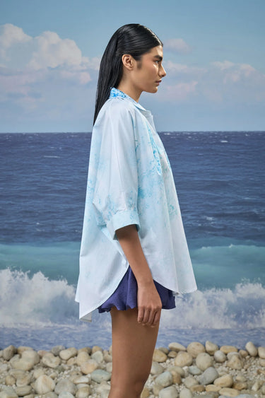Oversized Shirt in Premium Cotton Poplin with Watercolour Print