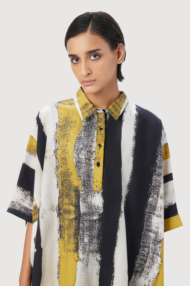 Oversized Shirt in Striking Large Stripes Print with Folded Cuff - Genes Lecoanet Hemant