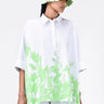Oversized Shirt with Tropical Print and High-Low Hem White & Green - Genes Lecoanet Hemant