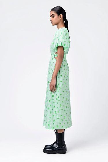 Palm Stripe A-Line Dress with Raglan Sleeves - Genes Lecoanet Hemant