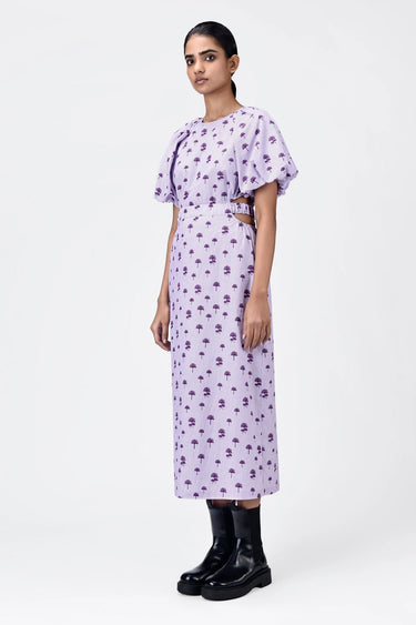 Palm Stripe A-Line Dress with Raglan Sleeves-Amethyst - Genes Lecoanet Hemant