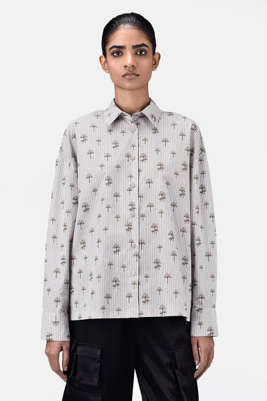 Palm Stripe Cotton Poplin Easy Fit Shirt-Sand - Genes Lecoanet Hemant