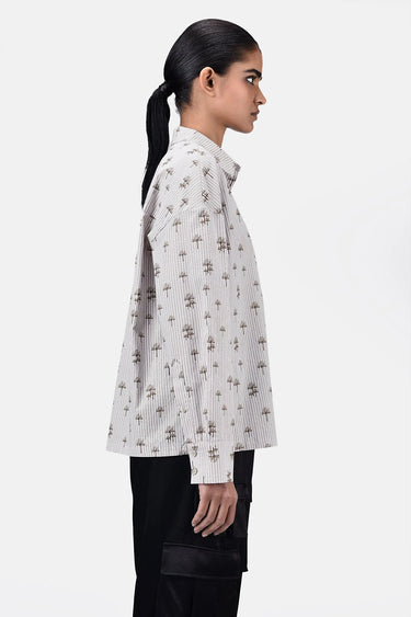 Palm Stripe Cotton Poplin Easy Fit Shirt-Sand - Genes Lecoanet Hemant