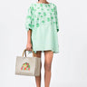 Palm Stripe Cotton Poplin Oversized Top with Boat Neck Spring Green - Genes Lecoanet Hemant