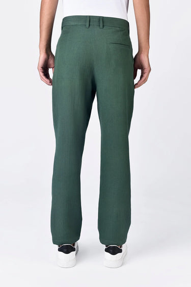 Pine Green Linen Herringbone Chinos with Bone Pocket - Genes Lecoanet Hemant