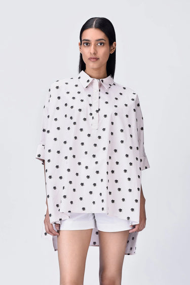 Pink Stripe Cotton Shirt with UV Flower Print - Genes Lecoanet Hemant