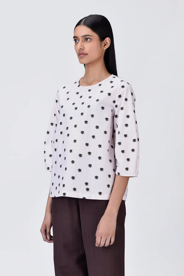 Pink Stripe Top with UV Flower Print - Genes Lecoanet Hemant