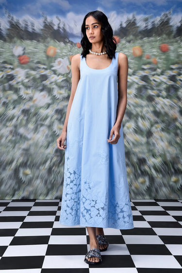 Playing Card Maxi A-Line Dress- Light Blue - Genes Online Store