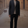 Black poly viscose jacket for men by Genes Lecoanet Hemant India