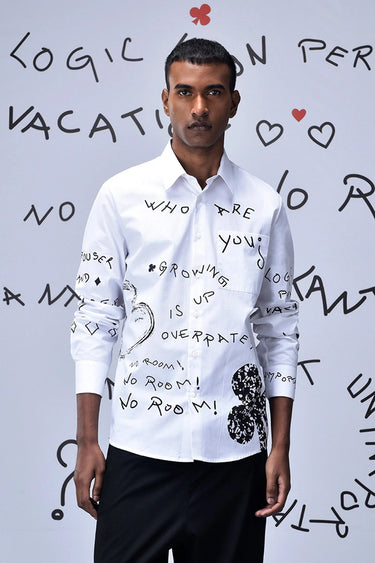 Poplin Scribble Regular Fit Shirt- White - Genes Online Store