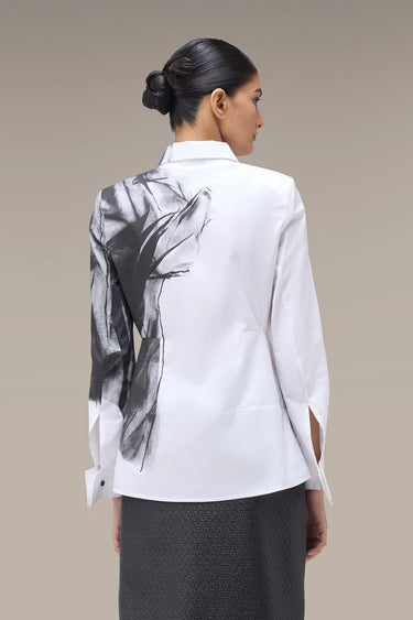 Women's Premium Abstract Ink Print White Shirt - Giza Cotton Poplin