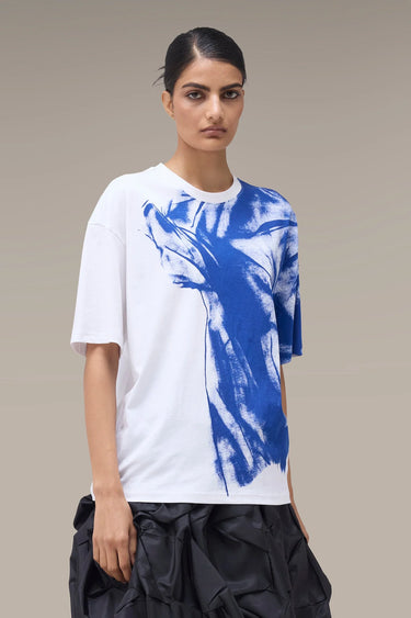 Women's Premium Abstract Print Oversized White T-Shirt - Combed Cotton Jersey