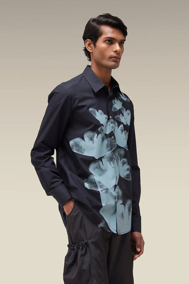 Men's Premium Black Botanical Print Cotton Poplin Shirt