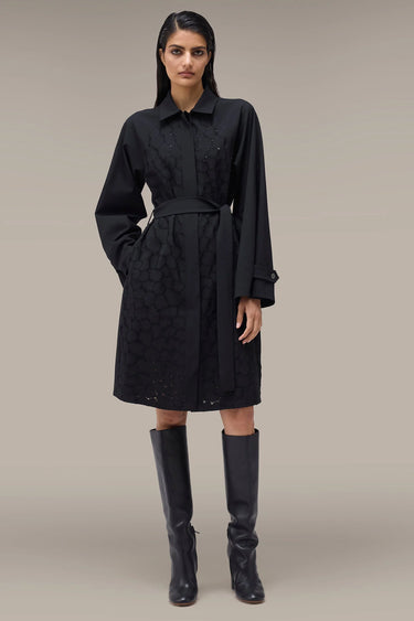 Women's Premium Black Cutwork Embroidered Coat Dress