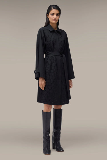 Women's Premium Black Cutwork Embroidered Coat Dress