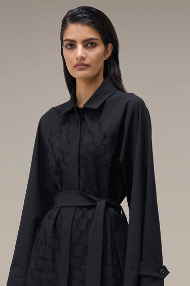 Women's Premium Black Cutwork Embroidered Coat Dress
