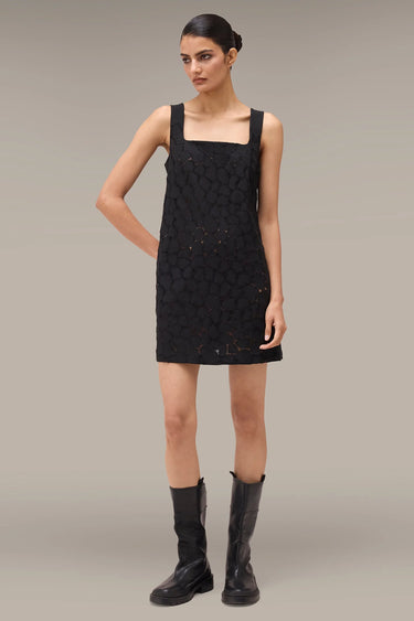 Women's Premium Black Cutwork Embroidered Mini Dress