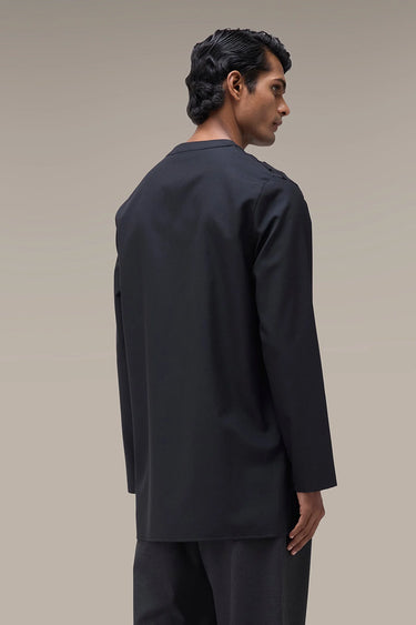 Men's Premium Black Cutwork Embroidered Poly Wool Kurta