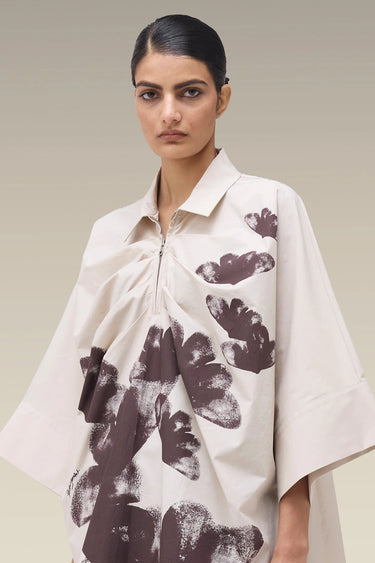 Premium Fawn Floral Print Cotton Poplin Shirt - Free Size