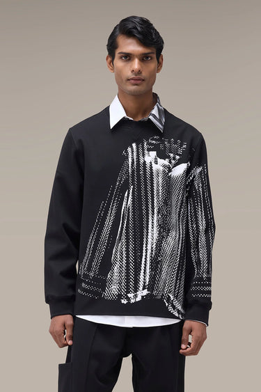 Men's Premium Black Halftone Print Scuba Sweatshirt