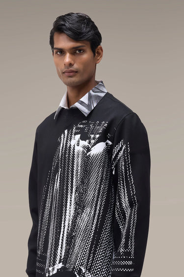 Men's Premium Black Halftone Print Scuba Sweatshirt
