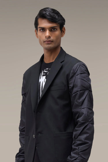Men's Premium Black Hybrid Blazer Bomber Jacket