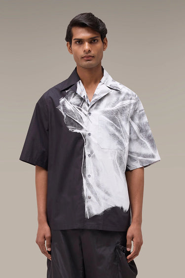 Men's Premium Black Printed Camp Collar Shirt