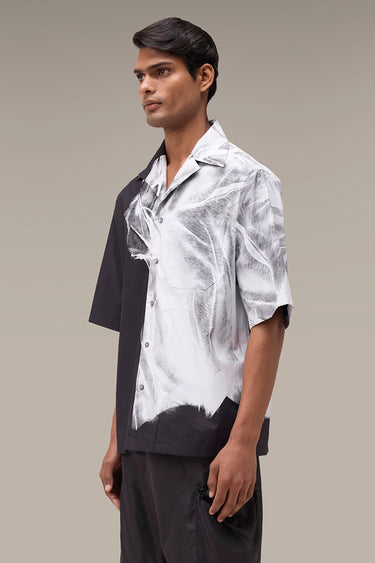 Men's Premium Black Printed Camp Collar Shirt
