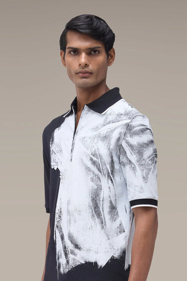 Men's Premium Black Printed Zip Polo