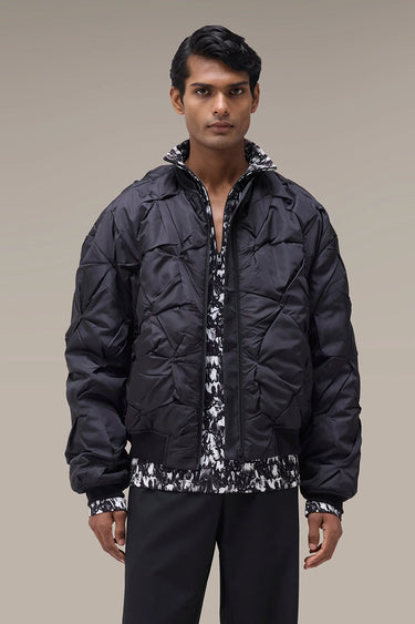 Men's Premium Black Quilted Nylon Bomber Jacket