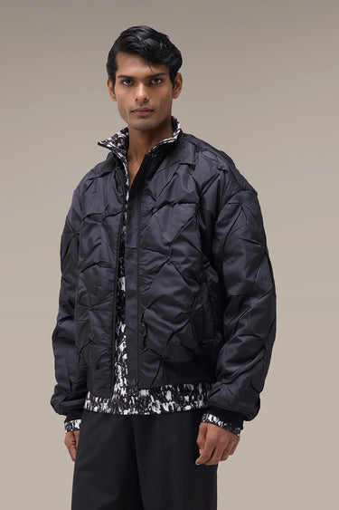 Men's Premium Black Quilted Nylon Bomber Jacket