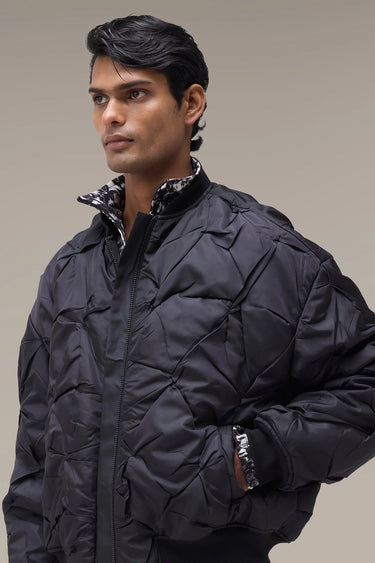 Men's Premium Black Quilted Nylon Bomber Jacket