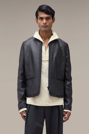 Men's Premium Black Textured PU Leather Jacket